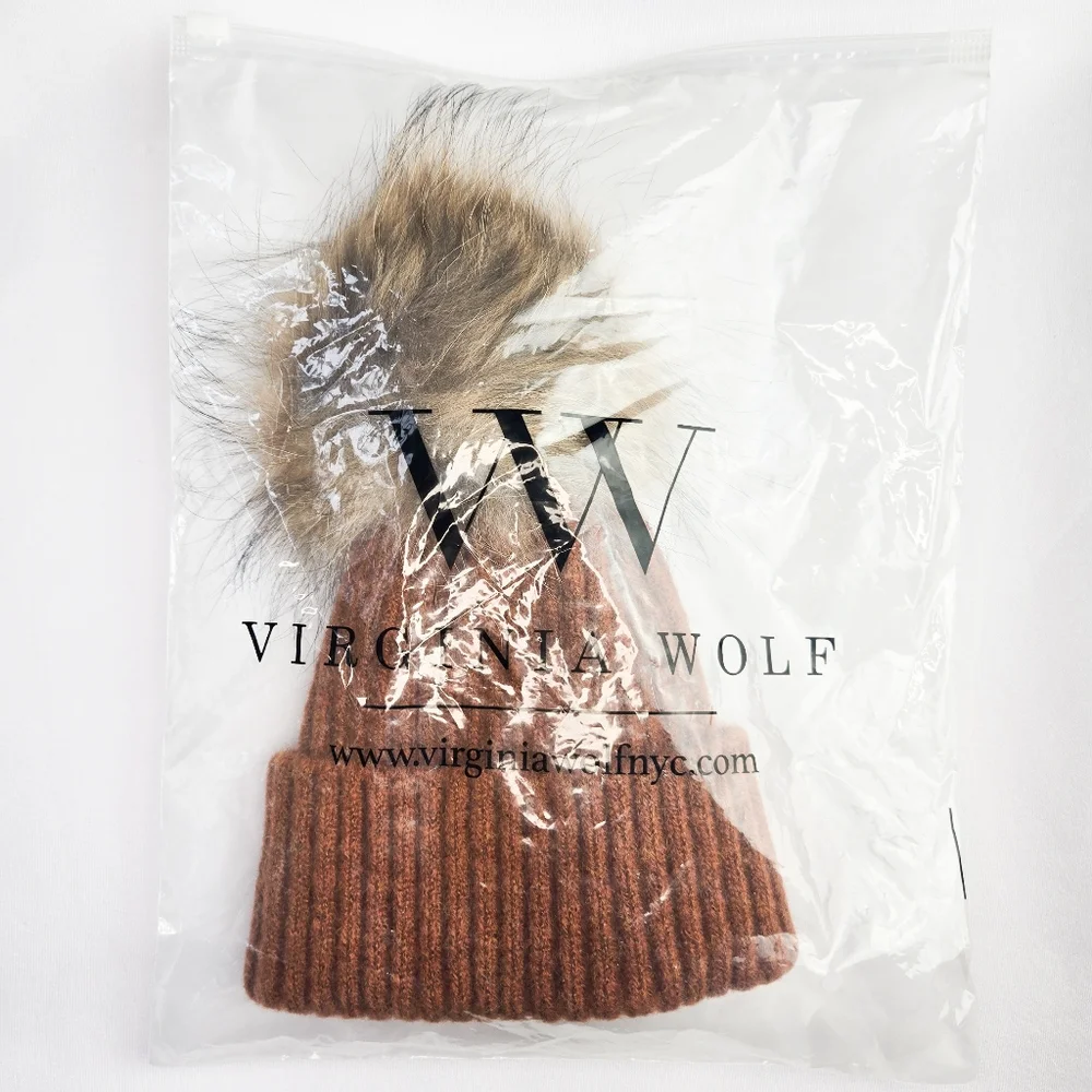 NWT Virginia Wolf Fallon Pom Pom Knit Hat, Tumeric